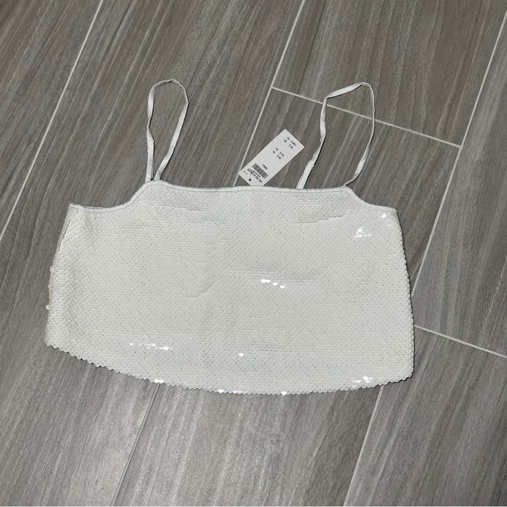 Abercrombie & Fitch White Sequin Squareneck Top